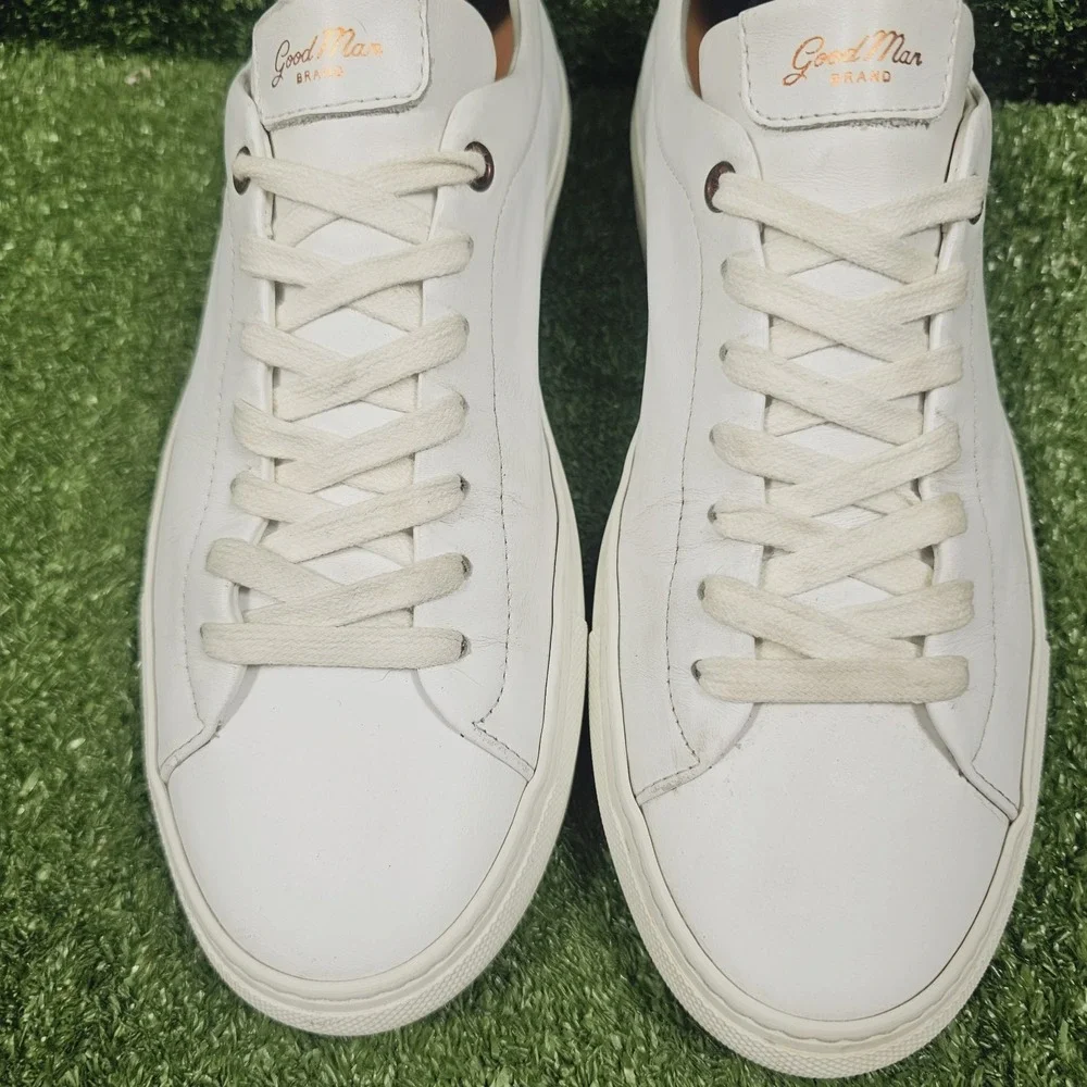 Goodman Brand Edge White Leather Low Top Lace Up Sneakers Mens Size 9